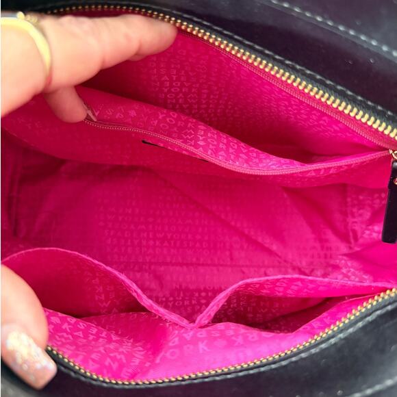 Kate Spade Woven Straw Tote Black Leather Trim Spade Lock - Picture 7 of 13